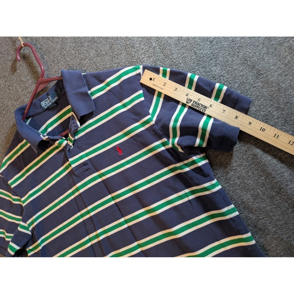 Polo Ralph Lauren Shirt Men's Blue Stripe Short Sleeve Golf Size Lg Red Pony - Picture 4 of 8